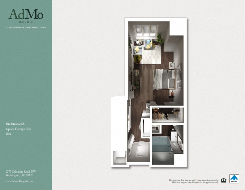 Floor plan for studio, 1 bath, 506 sqft